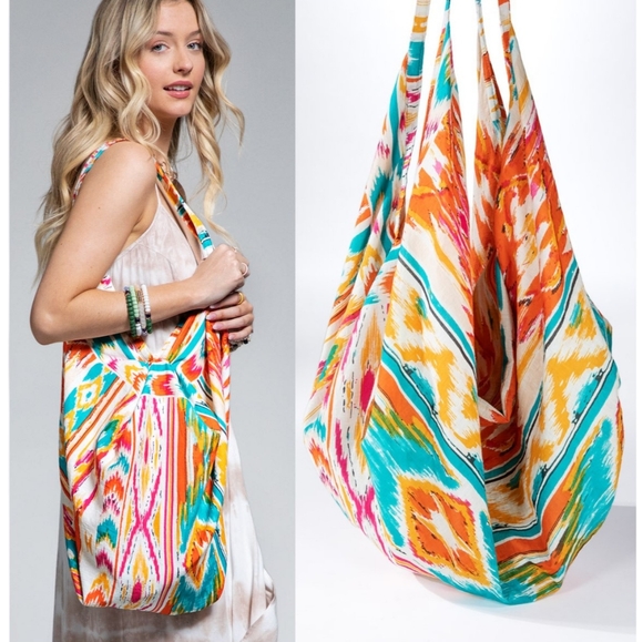Boho Chic Beach Yoga Hobo Shoulder Bag - Multi Colored Abstract Ethnic Print - Picture 1 of 8